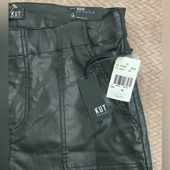 Kut from the Kloth Black Coated Reese Ankle Straight Pants Size 14 Nightclub NWT - Picture 8 of 15